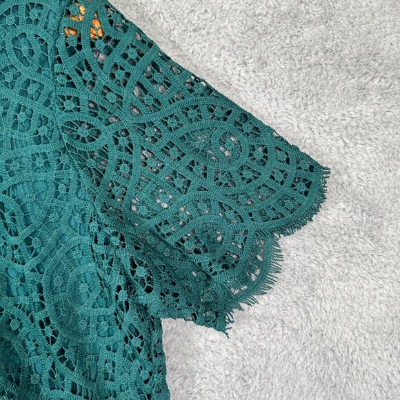 Philosophy Top Womens XXL Green Lace Short Sleeve Scoop Neck Blouse - Picture 6 of 9